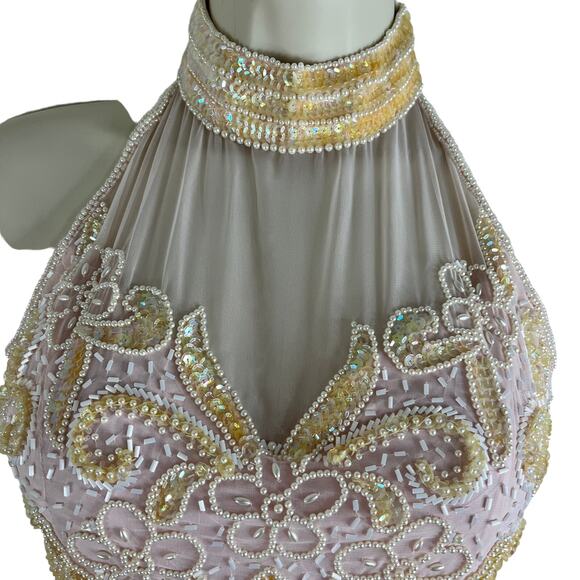 VTG Beaded Halter Dress European Sz 34 SMALL Cocktail Party Fairycore Retro 70s - Picture 14 of 16